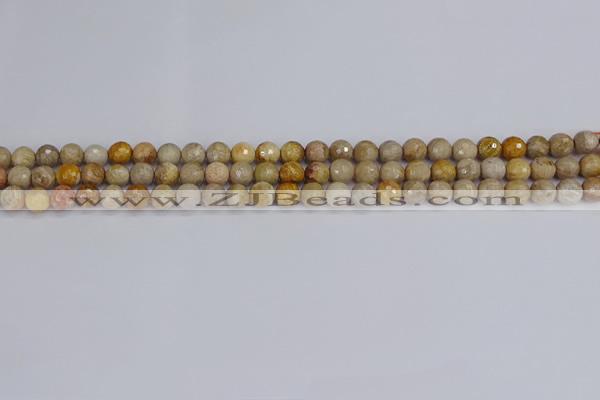 CFC228 15.5 inches 4mm faceted round fossil coral beads