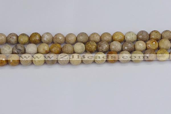 CFC231 15.5 inches 10mm faceted round fossil coral beads