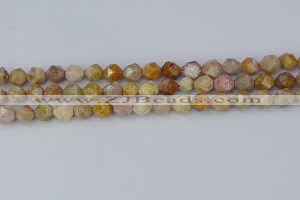 CFC237 15.5 inches 8mm faceted nuggets fossil coral beads