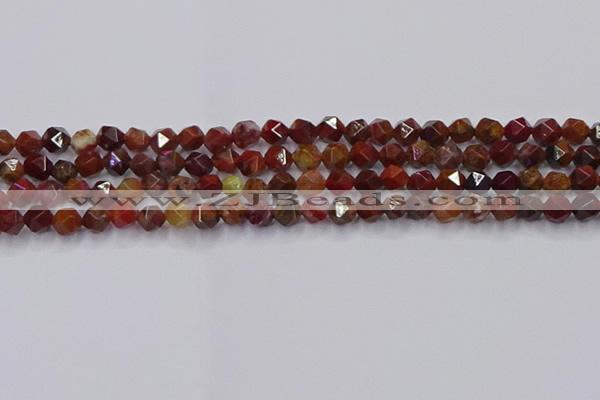 CFC306 15.5 inches 6mm faceted nuggets dyed coral jade beads