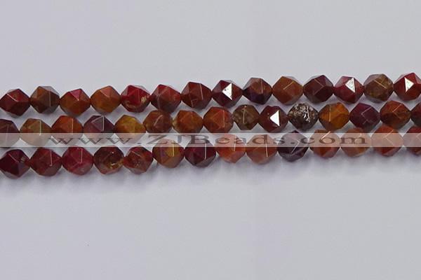 CFC308 15.5 inches 10mm faceted nuggets dyed coral jade beads