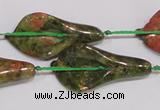 CFG07 15.5 inches 18*38mm carved trumpet flower unakite gemstone beads