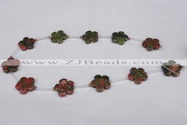 CFG1005 15.5 inches 20mm carved flower unakite gemstone beads