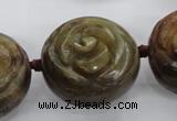 CFG1144 15.5 inches 30mm carved flower flower jade beads