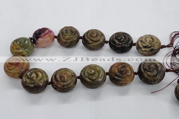 CFG1144 15.5 inches 30mm carved flower flower jade beads