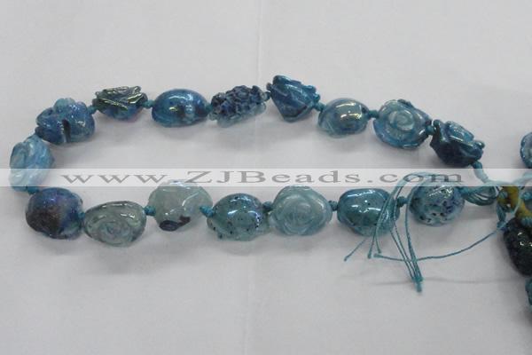 CFG1167 15.5 inches 25mm carved flower plated agate gemstone beads