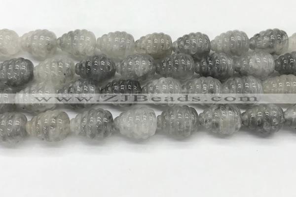 CFG1516 15.5 inches 15*20mm carved teardrop cloudy quartz beads