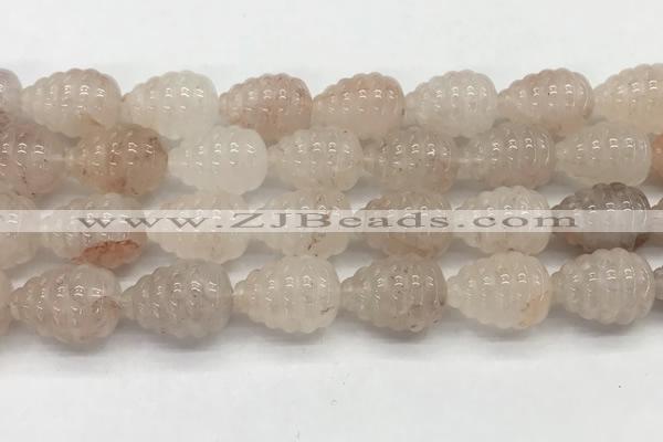 CFG1517 15.5 inches 15*20mm carved teardrop pink quartz beads