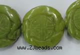 CFG203 15.5 inches 31mm carved coin Korean jade gemstone beads