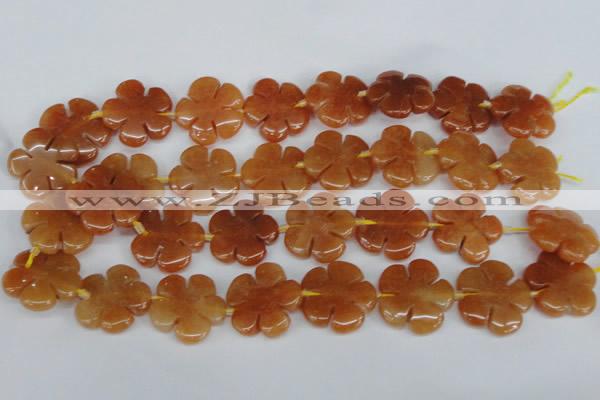 CFG217 15.5 inches 24mm carved flower red aventurine beads
