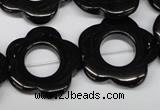 CFG260 15.5 inches 25mm carved flower black agate gemstone beads