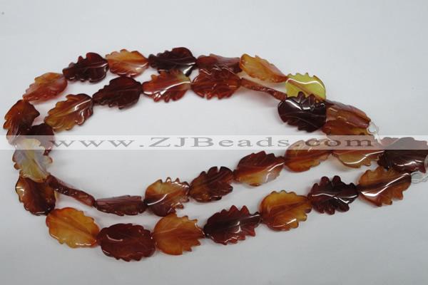 CFG279 15.5 inches 16*24mm carved leaf red agate beads