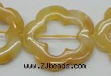 CFG39 15.5 inches 35mm carved flower yellow jade gemstone beads