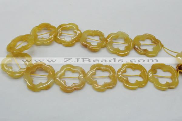 CFG39 15.5 inches 35mm carved flower yellow jade gemstone beads