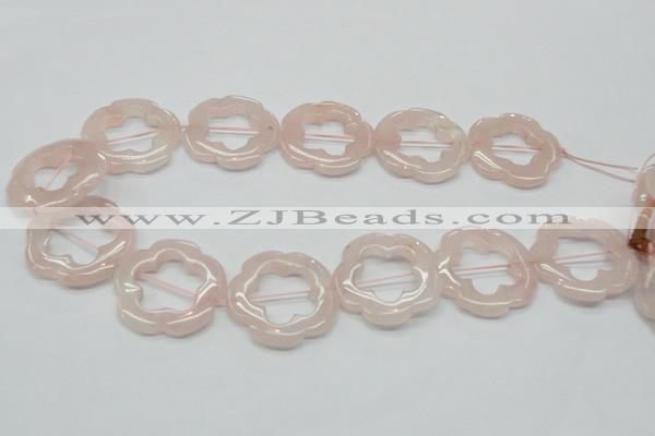 CFG42 15.5 inches 35mm carved flower rose quartz beads wholesale