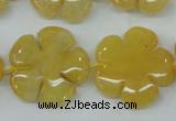 CFG458 15.5 inches 24mm carved flower yellow jade beads