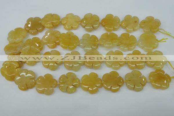 CFG458 15.5 inches 24mm carved flower yellow jade beads