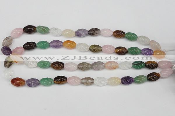 CFG52 15.5 inches 10*16mm carved rice mixed gemstone beads