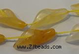 CFG561 15.5 inches 14*28mm carved trumpet flower yellow aventurine beads
