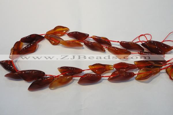 CFG563 15.5 inches 14*28mm carved trumpet flower red agate beads