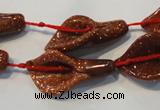 CFG568 15.5 inches 14*28mm carved trumpet flower goldstone beads