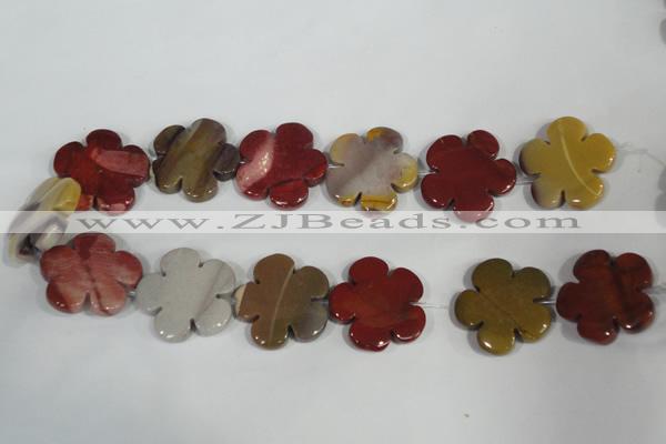 CFG686 15.5 inches 30mm carved flower mookaite gemstone beads