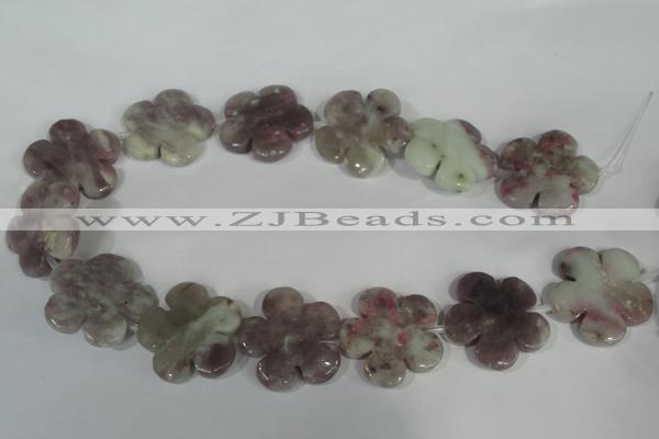 CFG692 15.5 inches 30mm carved flower lilac jasper beads