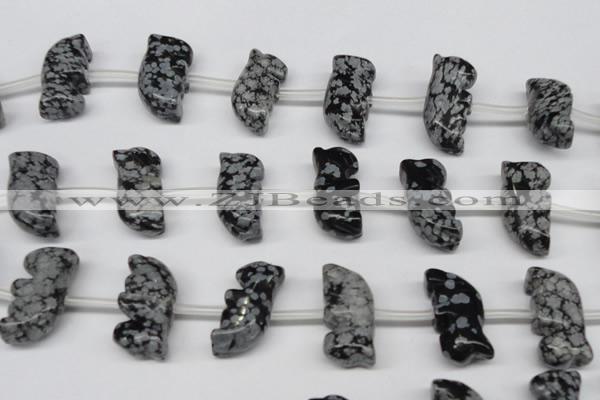 CFG859 Top-drilled 10*20mm carved animal snowflake obsidian beads