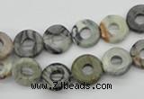 CFG904 15.5 inches 12mm carved coin donut black water jasper beads