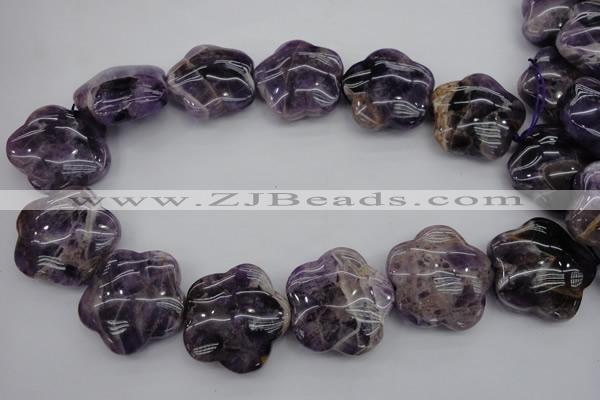 CFG913 15.5 inches 32*33mm carved flower dogtooth amethyst beads