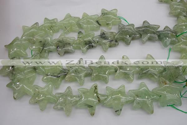 CFG919 15.5 inches 30*33mm carved star green rutilated quartz beads