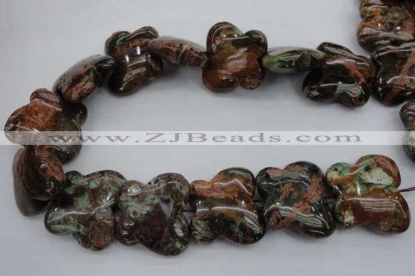 CFG944 15.5 inches 30*33mm carved butterfly green opal gemstone beads