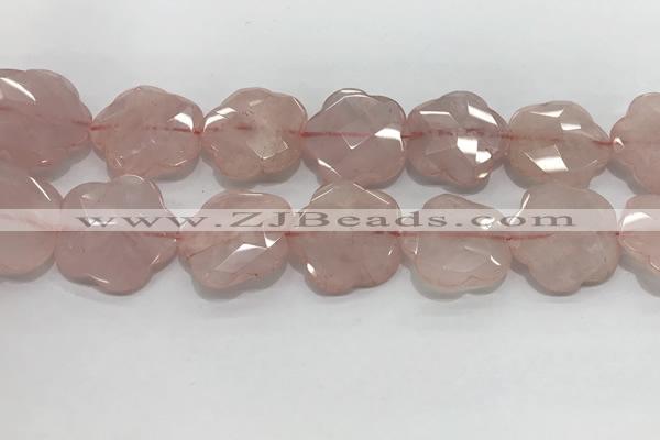 CFG978 15.5 inches 33*33mm carved flower rose quartz beads