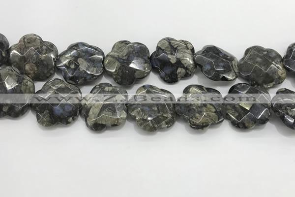 CFG981 15.5 inches 33*33mm carved flower grey opal beads