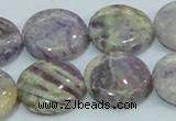 CFJ01 15.5 inches 20mm flat round natural purple flower stone beads
