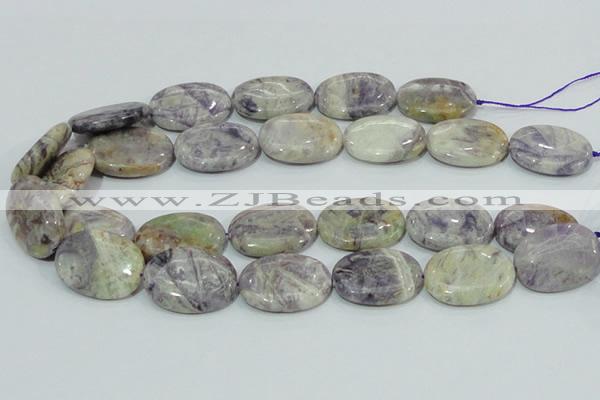 CFJ15 15.5 inches 30*40mm oval natural purple flower stone beads