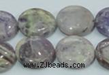 CFJ17 15.5 inches 18mm flat round natural purple flower stone beads