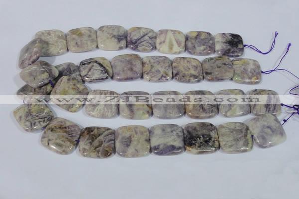 CFJ18 15.5 inches 25*25mm square natural purple flower stone beads