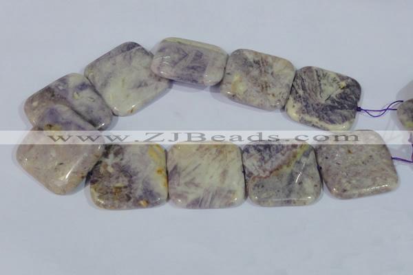 CFJ20 15.5 inches 35*35mm square natural purple flower stone beads