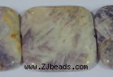 CFJ21 15.5 inches 40*40mm square natural purple flower stone beads