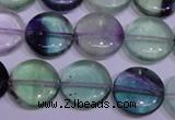 CFL1062 15 inches 12mm flat round natural fluorite gemstone beads