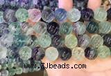 CLF1169 15.5 inches 12mm carved round fluorite gemstone beads