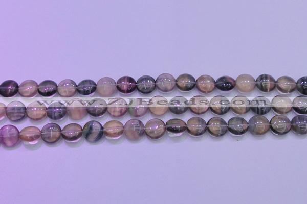 CFL1331 15.5 inches 10mm flat round purple fluorite gemstone beads