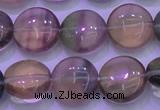 CFL1332 15.5 inches 12mm flat round purple fluorite gemstone beads