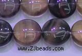 CFL1335 15.5 inches 16mm flat round purple fluorite gemstone beads