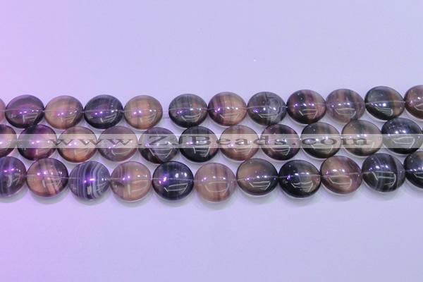 CFL1336 15.5 inches 18mm flat round purple fluorite gemstone beads