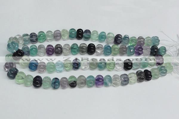 CFL301 15.5 inches 10*14mm carved rondelle natural fluorite beads