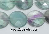 CFL320 15.5 inches 20mm faceted coin natural fluorite beads