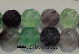CFL458 15.5 inches 14mm carved round natural fluorite beads