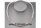 CFN100 potato white freshwater pearl & rose quartz necklace, 16 - 24 inches